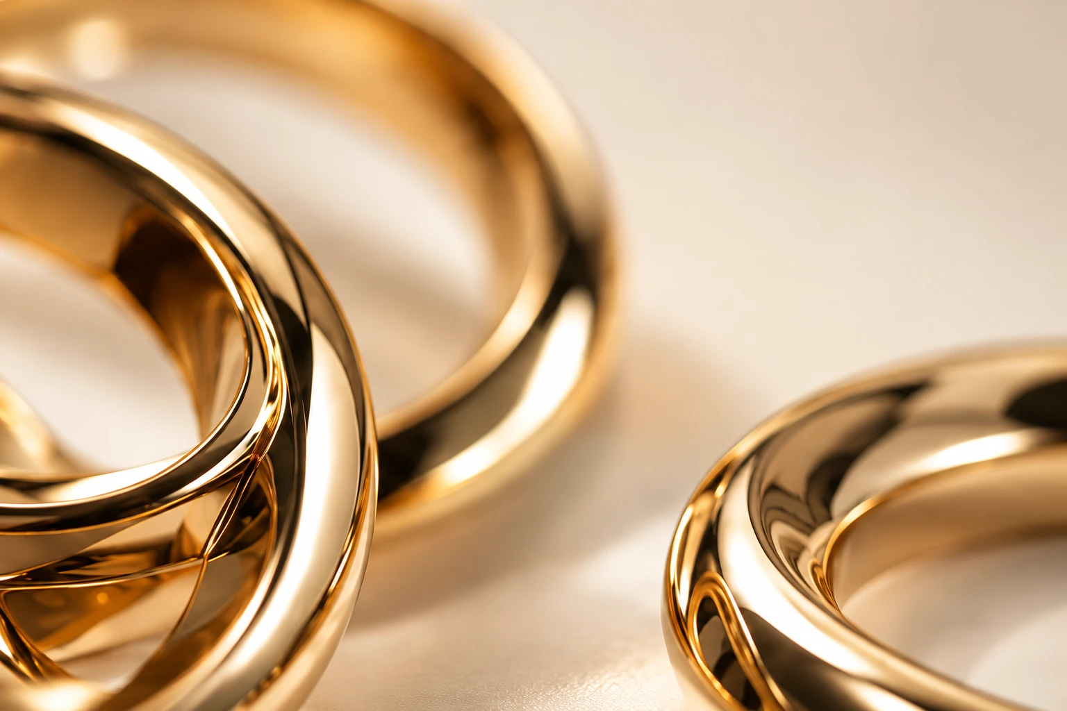 Alliances en or poli, produit fini de haute joaillerie